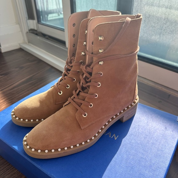 Stuart Weitzman ankle boots with pearl suede tan colour size 7.5 - Picture 4 of 8